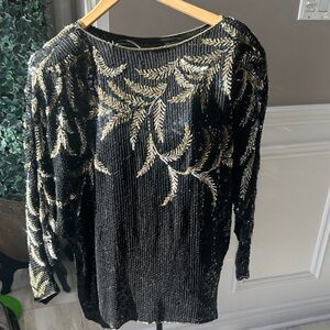 Elegant Black and Gold silk paillette Women's Top made in India